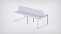 Mahmayi 4 Seater Loop Shared Structure in White color with Wood Divider, without Drawer & without Mesh Chair  - W180cm x D60cm Each Worktop Size