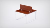 Mahmayi 2 Seater Loop Shared Structure in Apple Cherry color with Wood Divider, without Drawer & without Mesh Chair  - W100cm X D60cm Each Worktop Size
