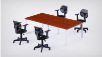 Mahmayi 4 Seater Loop Shared Structure in Apple Cherry color with No Divider, without Drawer & With 4 Mesh Chairs - W180cm x D75cm Each Worktop Size