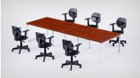 Mahmayi 6 Seater Loop Shared Structure in Apple Cherry color with No Divider, without Drawer & With 6 Mesh Chairs - W180cm x D60cm Each Worktop Size