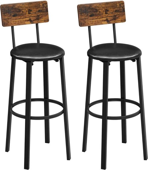 Mahmayi Dark Brown and Black LBC069B81V1 PU Bar Chair Set Of 2 Bar Stools Footrest, Simple Assembly for Dining Room, Kitchen, Counter Bar (39x39x100cm)