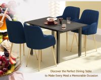 Mahmayi Dec 72 BLK Modern Wooden Dining Table U-Leg, 4-Seater for Kitchen, Dining Room, Living Room-120cm, Black Pietra Grigia