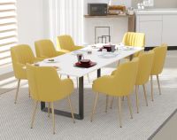 Mahmayi Dec 136 BLK Modern Wooden Dining Table Loop Leg, 8-Seater for Kitchen, Dining Room, Living Room-240cm, Premium White