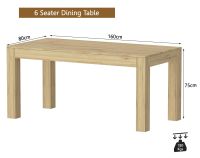 Mahmayi Modern Wooden Dining Table, 6-Seater for Kitchen, Dining Room, Living Room-160cm, Natural Davos Oak