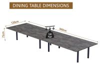 Mahmayi Dec 72 BLK Modern Wooden Dining Table U-Leg, 10-Seater for Kitchen, Dining Room, Living Room-360cm, Anthracite Metal Rocks