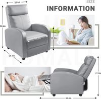 Ultimate Modern Single Recliner Sofa Padded Seat Grey with Leatherite PU