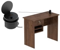 Solama MP1 9045 Office Desk with Paper Rack- Brown with 51-1H Round Desktop Power Module with USB Slot for Office Desk - Black