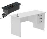 Mahmayi White MP1-HD-WHT-PM Writing Table with Power Module, Power Strip Desktop Socket Board Modern Executive Desk Home Offices, Schools, Laptop, Office Workstation 120 cm
