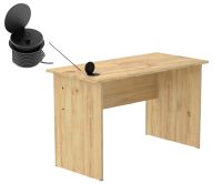 Mahmayi MP1 100x60 Writing Table without Drawer - Oak with 51-1H Round Desktop Power Module with USB Slot for Office Desk - Black