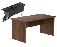 Mahmayi MP1 160x80 Writing Table Without Drawers - Brown with Black BS01 Desktop Socket with USB AC Port for Office, Home, and Meeting Room 17 cm