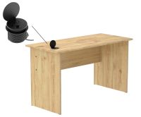 Mahmayi MP1 120x60 Writing Table without Drawer - Oak with 51-1H Round Desktop Power Module with USB Slot for Office Desk - Black