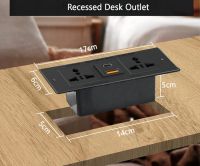 Mahmayi MP1 160x80 Writing Table with Drawers - Oak with Black BS01 Desktop Socket with USB AC Port for Office, Home, and Meeting Room 17 cm