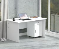 Mahmayi MP1 100x60 Writing Table with Drawers - White with 51-1H Round Desktop Power Module with USB Slot for Office Desk - Black