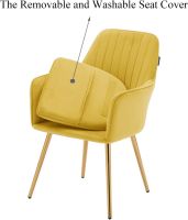 Mahmayi HYDC031G Velvet Dining Chair with Golden Metal Legs - Yellow (Pack of 2)