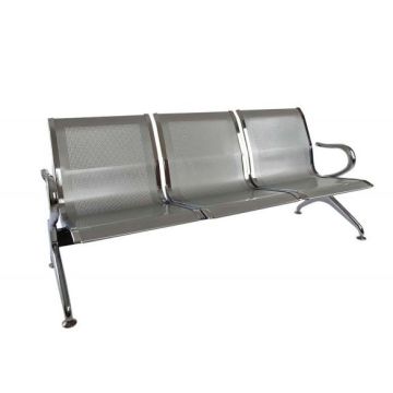 Cosmos JX 3 seater metal waiting bench in silver chrome finish angled front view