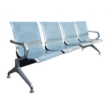 Cosmos JX 4 seater metal bench in light blue with chrome arms and legs angled view
