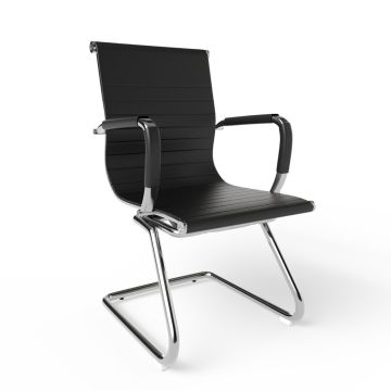 Black cantilever visitor chair with chrome frame and padded arms