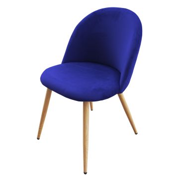 Mahmayi HYDC019 blue velvet dining chair with wood-finish metal legs front angle view