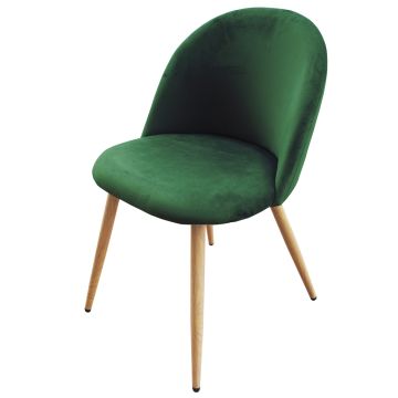 Mahmayi HYDC019 emerald green velvet dining chair with wood-effect metal legs angled front view