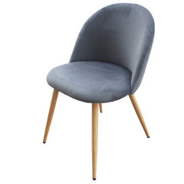 Mahmayi HYDC019 grey velvet dining chair front angle view with wood-finish metal legs