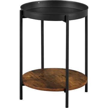 Round black tray top end table with brown lower shelf