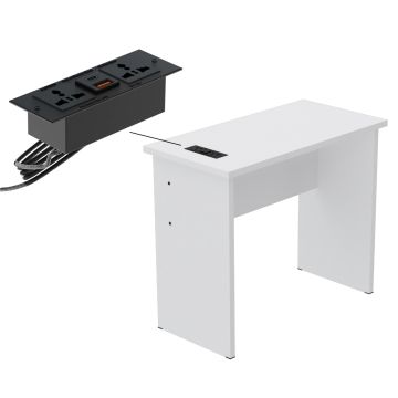 White study desk with recessed black power module