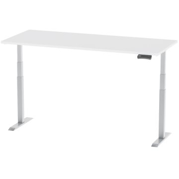 White height adjustable standing desk with keypad and three stage legs