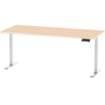 Oak rectangular standing desk with white dual motor frame