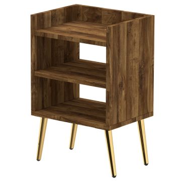 Dark oak three shelf nightstand with gold legs