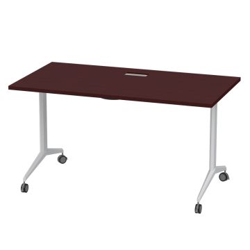 Apple cherry folding office table with white metal legs on casters