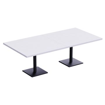 White rectangular table with dual black square bases