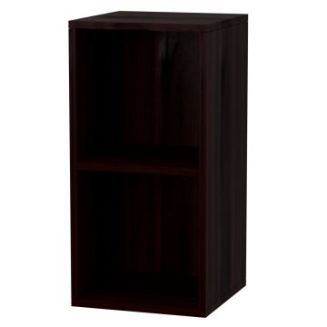 dark walnut two tier wooden shelf unit