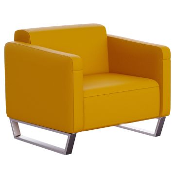 Mahmayi 2850 yellow PU single seater sofa chair with silver sled metal legs on white background