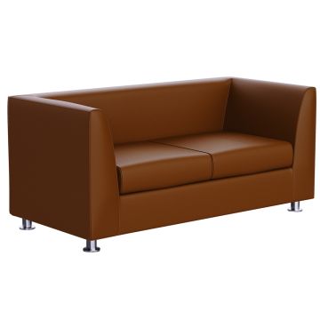 Mahmayi 679 double seater PU sofa in chocolate brown with chrome legs on white background