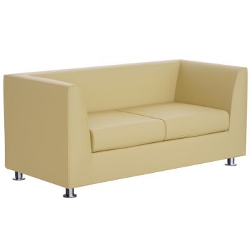 Mahmayi 679 double seater PU sofa in light sandal with chrome legs on white background
