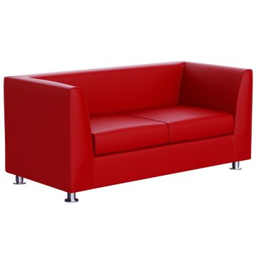 Mahmayi 679 red PU double seater sofa with chrome legs on white background