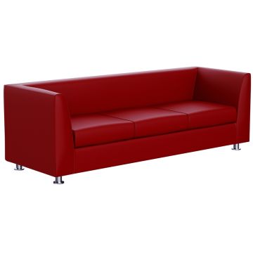 Mahmayi 679 three seater PU sofa in maroon with chrome legs shown on white background