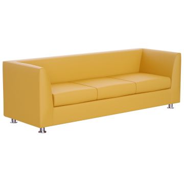 Mahmayi 679 three seater PU sofa in sandal yellow with chrome legs angled side view