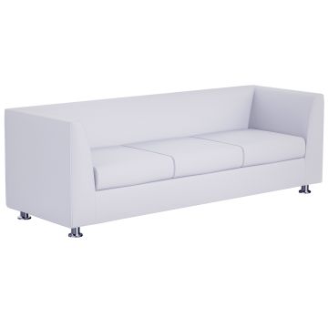 Mahmayi 679 white PU three seater sofa with chrome legs on white background