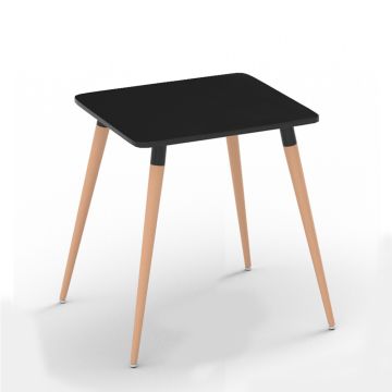 Cenare black square dining table with natural beech wood legs on white background