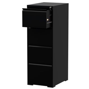 black steel four drawer filing cabinet with open top drawer