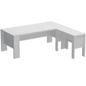 white L shaped executive desk with two drawer return