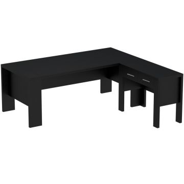 Black L shaped executive desk with two drawer return