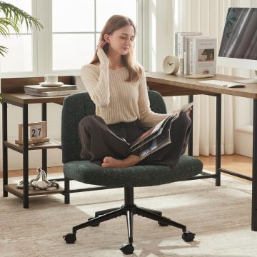 forest green armless desk chair with wide seat at home office