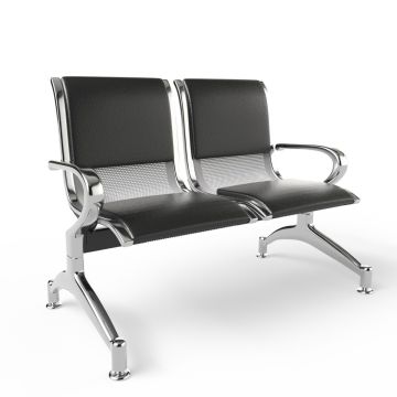 Cosmos JX 2 seater metal bench with black cushioned seats and chrome frame on white background