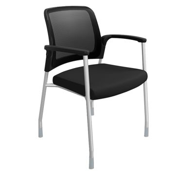 Black mesh office chair with fixed arms and silver four leg frame