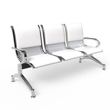 Mahmayi JX 3-seater waiting bench with white cushions and chrome frame on white background