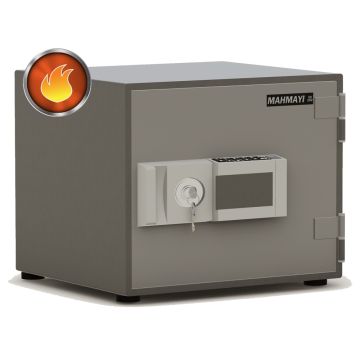 Gray fireproof safe with digital keypad and key lock  branded Mahmayi  model SQ 102.