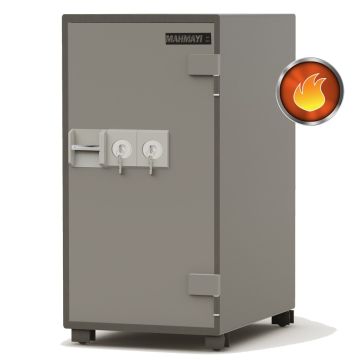 grey fire safe with two key locks closed