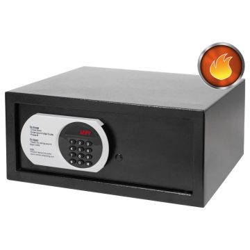 black steel digital safe with keypad and red display